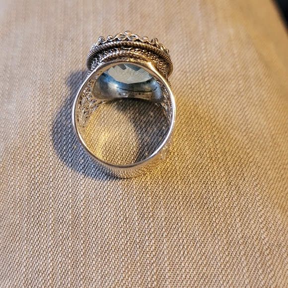 Blue Topaz Filigree Sterling Ring Size 5 - Picture 7 of 7